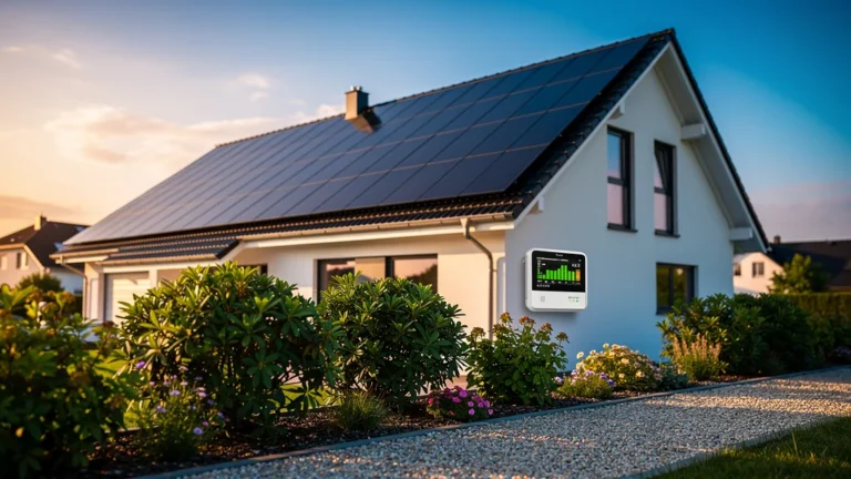 Maison moderne équipée de panneaux solaires pour autoconsommation et revente du surplus d’énergie