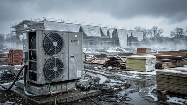 Chantier d’une PAC surdimensionnée inutilisée chauffant tout l’hiver en gaspillant de l’énergie