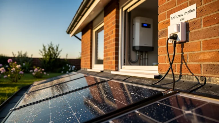 Kit solaire en autoconsommation branché sur toit résidentiel produisant de l’énergie propre en temps réel