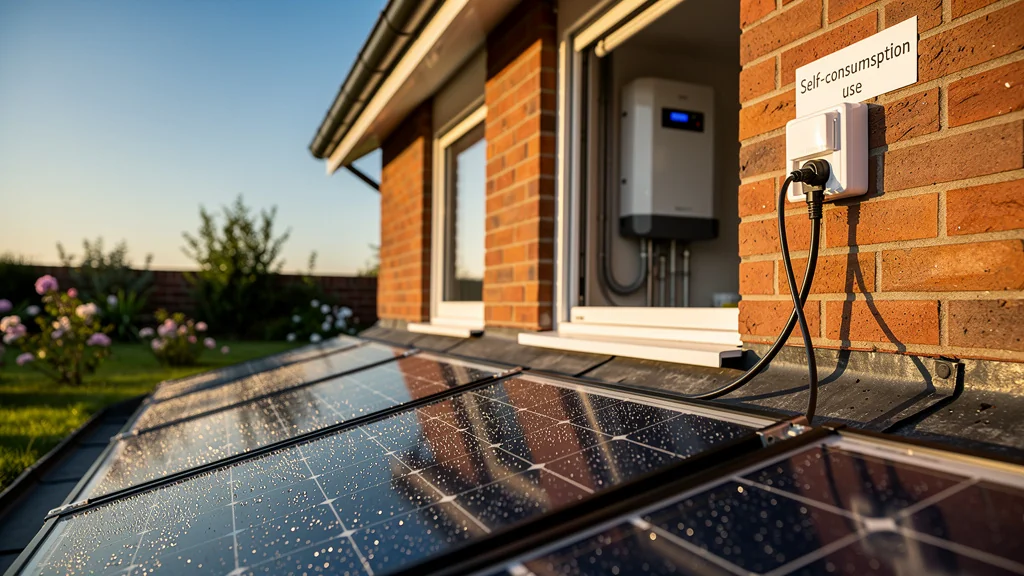 Kit solaire en autoconsommation branché sur toit résidentiel produisant de l’énergie propre en temps réel